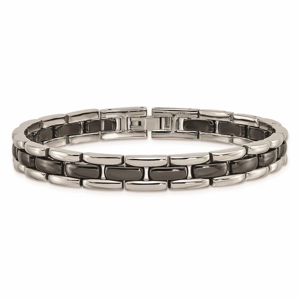 Stainless Steel Black Ceramic 8in Bracelet