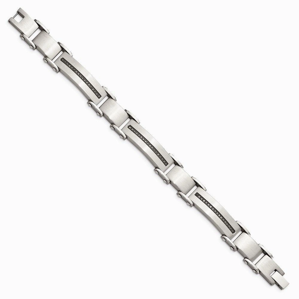 Stainless Steel Black Diamonds Brushed & Polished 8.5in Bracelet