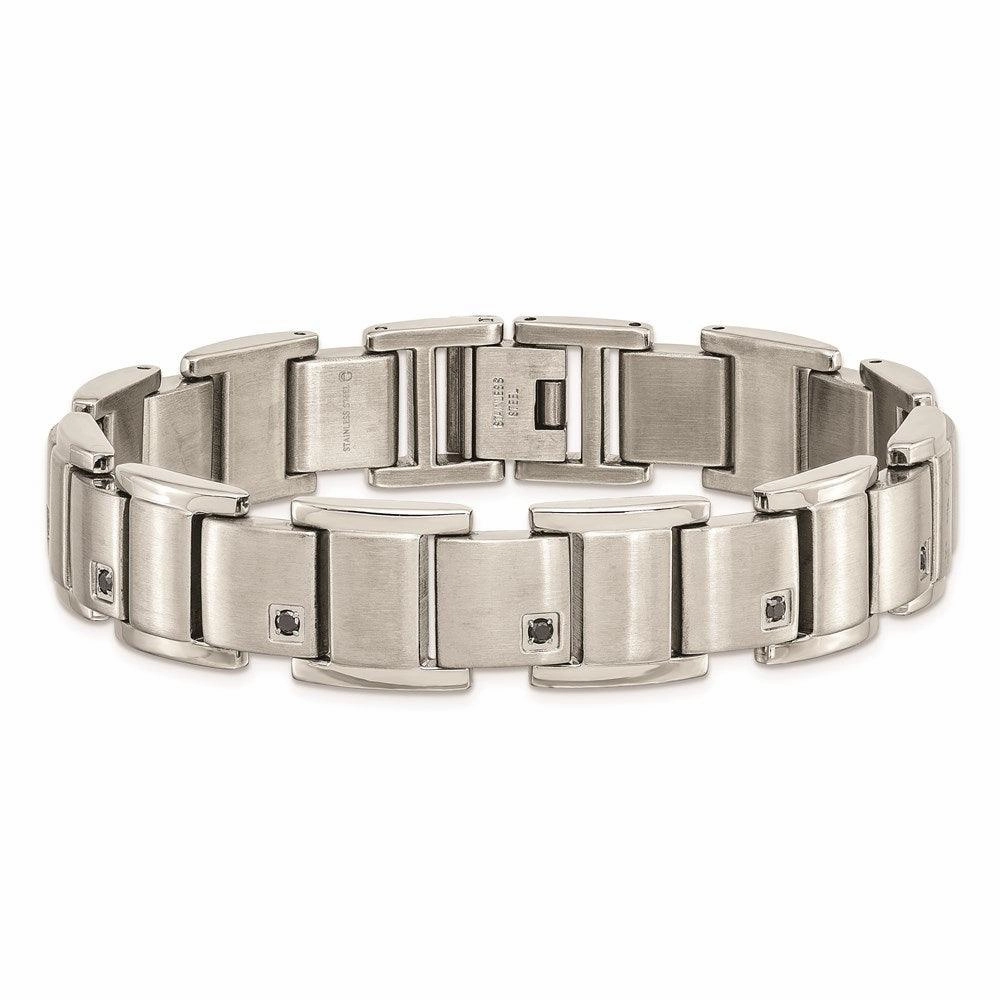 Stainless Steel Black Diamonds Brushed and Polished 8.5in Bracelet