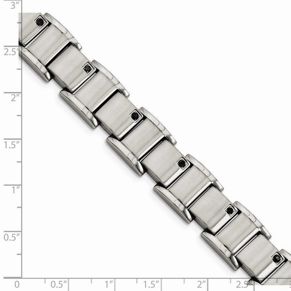 Stainless Steel Black Diamonds Brushed and Polished 8.5in Bracelet