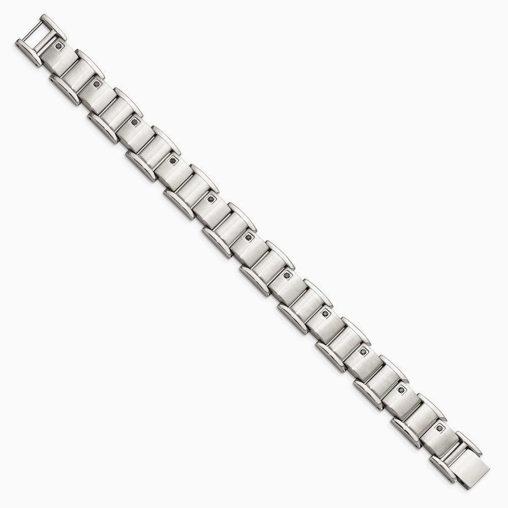 Stainless Steel Black Diamonds Brushed and Polished 8.5in Bracelet