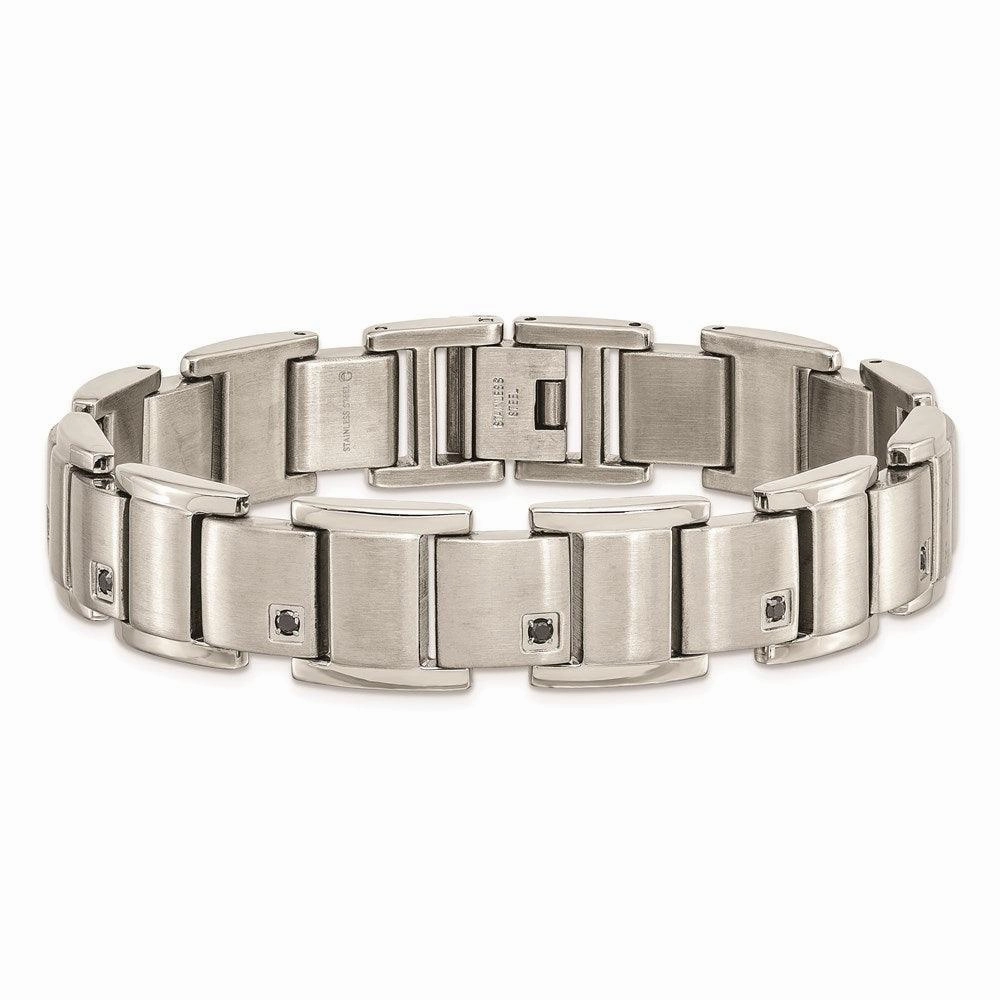 Stainless Steel Black Diamonds Brushed and Polished 8.5in Bracelet