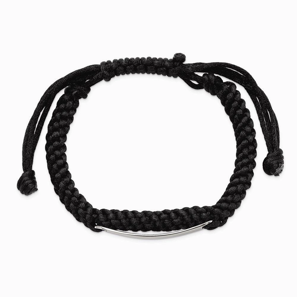 Stainless Steel Black Fabric w/ID Plate Adjustable Bracelet
