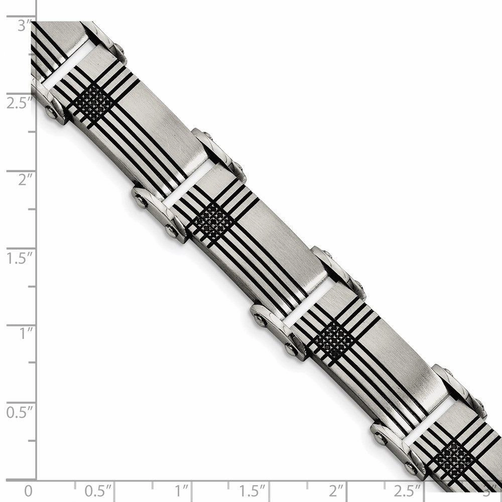 Stainless Steel Black-IP Black Diamonds Brushed & Polished 8.5in Bracelet