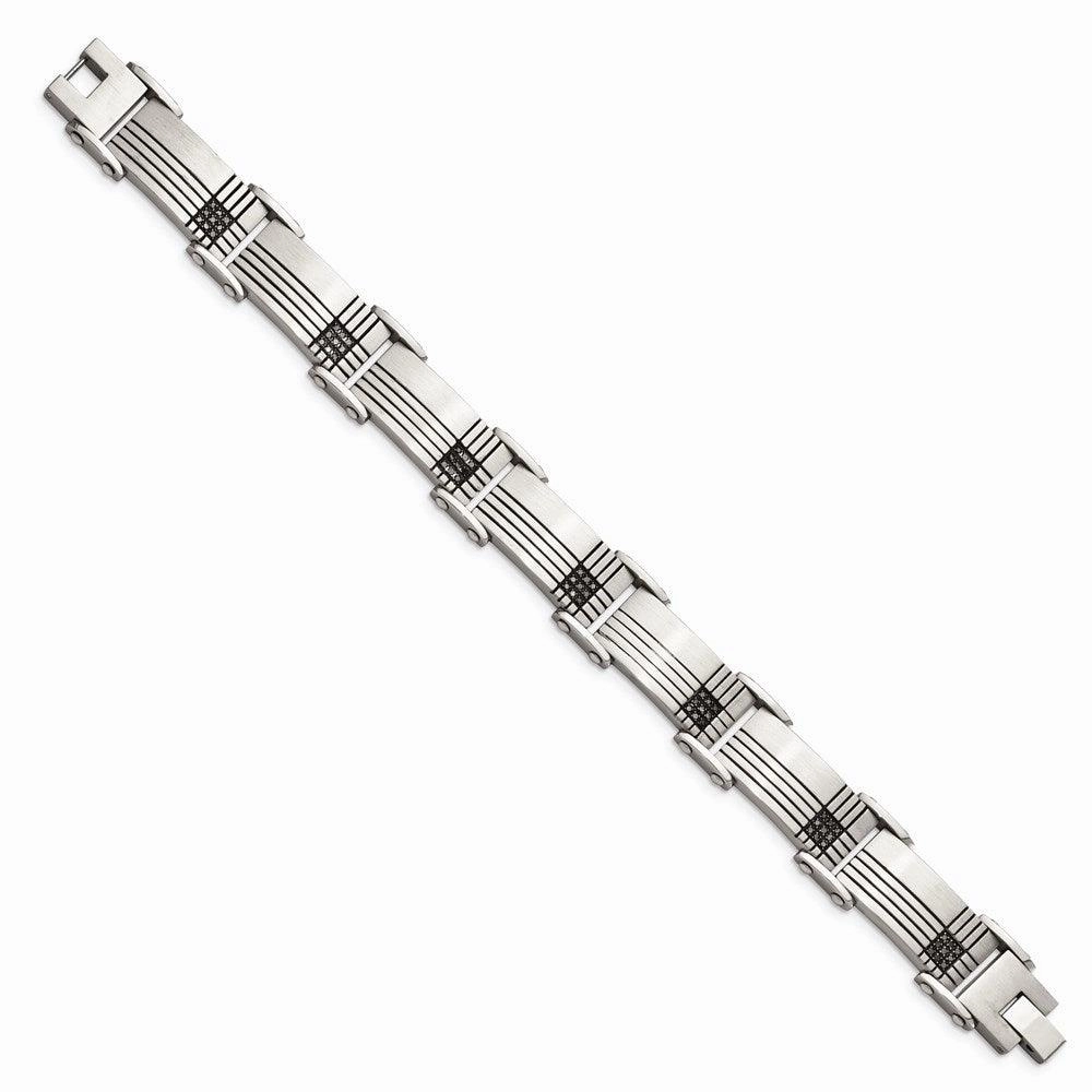Stainless Steel Black-IP Black Diamonds Brushed & Polished 8.5in Bracelet