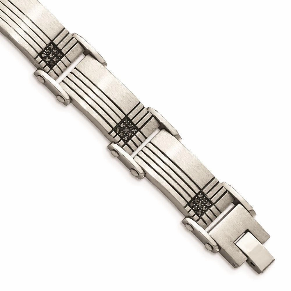 Stainless Steel Black-IP Black Diamonds Brushed & Polished 8.5in Bracelet