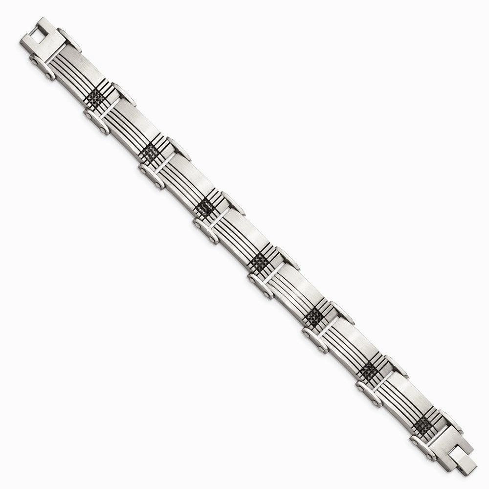 Stainless Steel Black-IP Black Diamonds Brushed & Polished 8.5in Bracelet