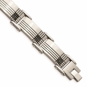 Stainless Steel Black-IP Black Diamonds Brushed & Polished 8.5in Bracelet