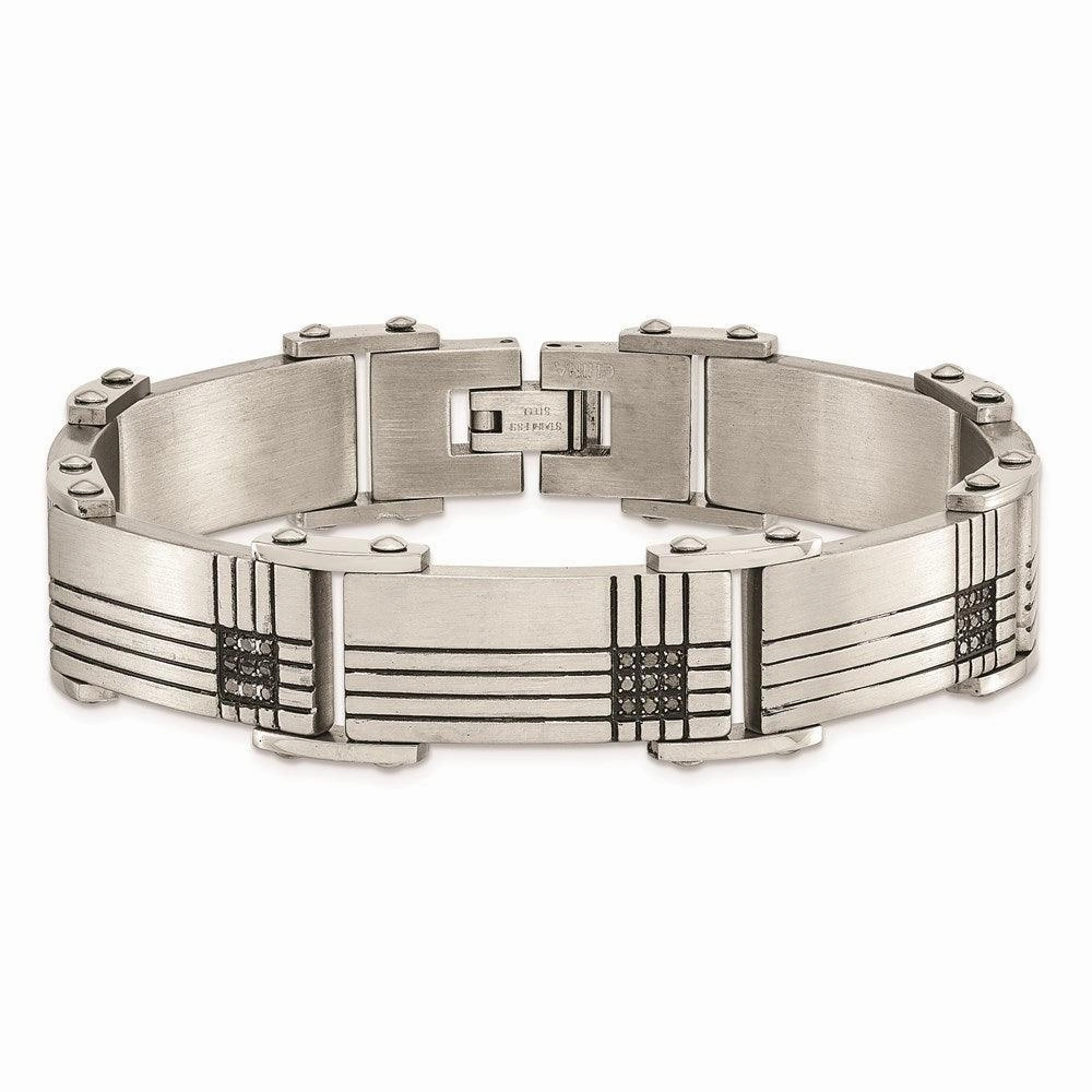 Stainless Steel Black-IP Black Diamonds Brushed & Polished 8.5in Bracelet