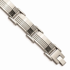 Stainless Steel Black-IP Black Diamonds Brushed & Polished 8.5in Bracelet