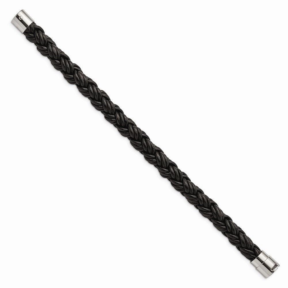 Stainless Steel Black Leather Bracelet