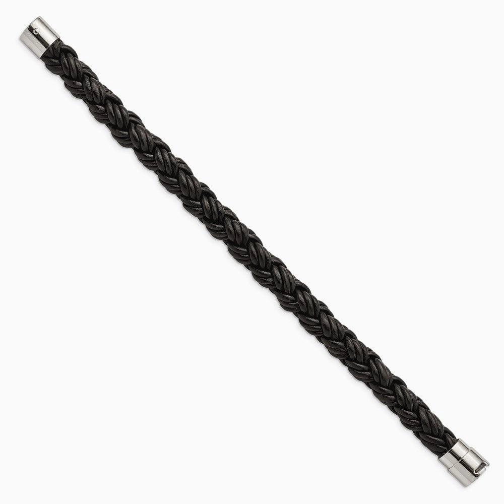 Stainless Steel Black Leather Bracelet
