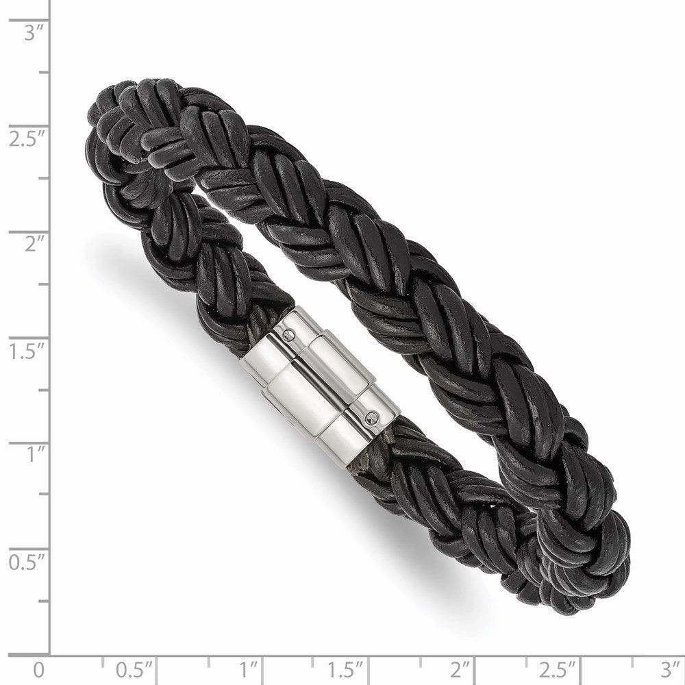 Stainless Steel Black Leather Bracelet