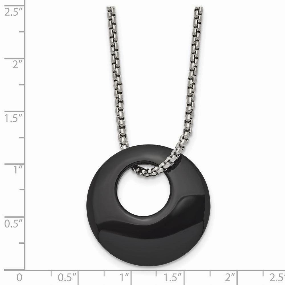 Stainless Steel Black Onyx Large Circular Polished Necklace