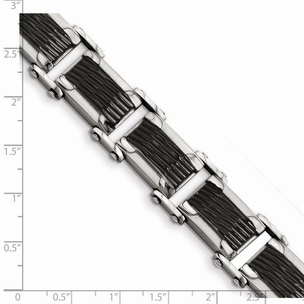 Stainless Steel Black-plated & Textured 9in Bracelet
