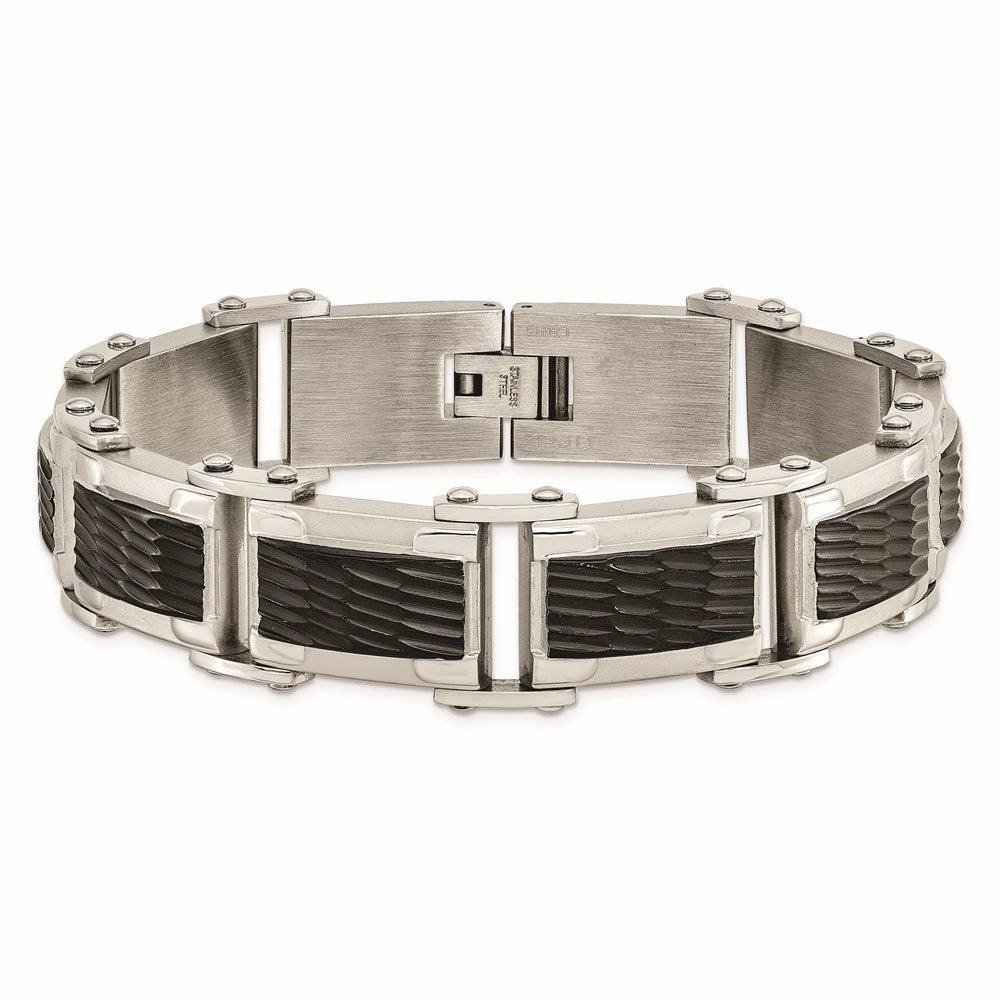 Stainless Steel Black-plated & Textured 9in Bracelet