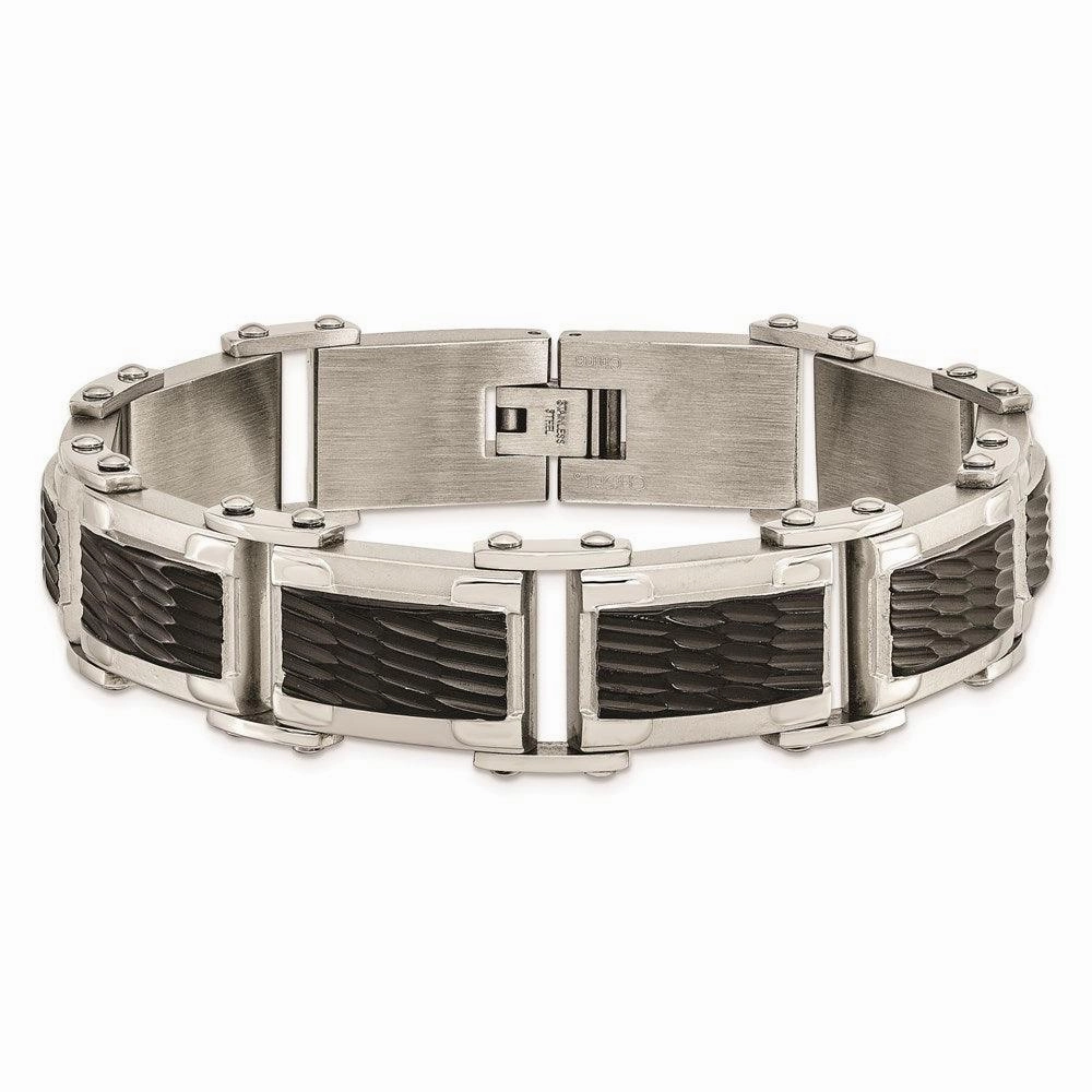 Stainless Steel Black-plated & Textured 9in Bracelet