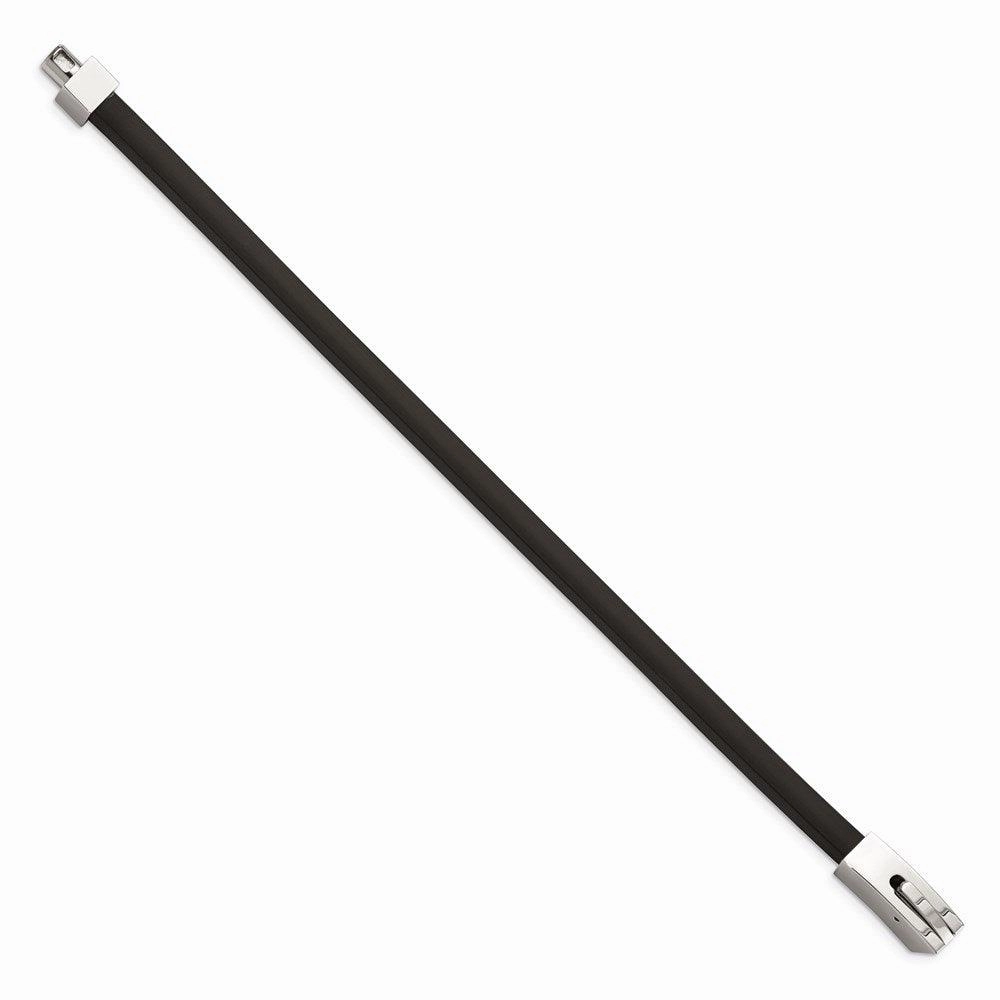 Stainless Steel Black Rubber 8.5in Bracelet