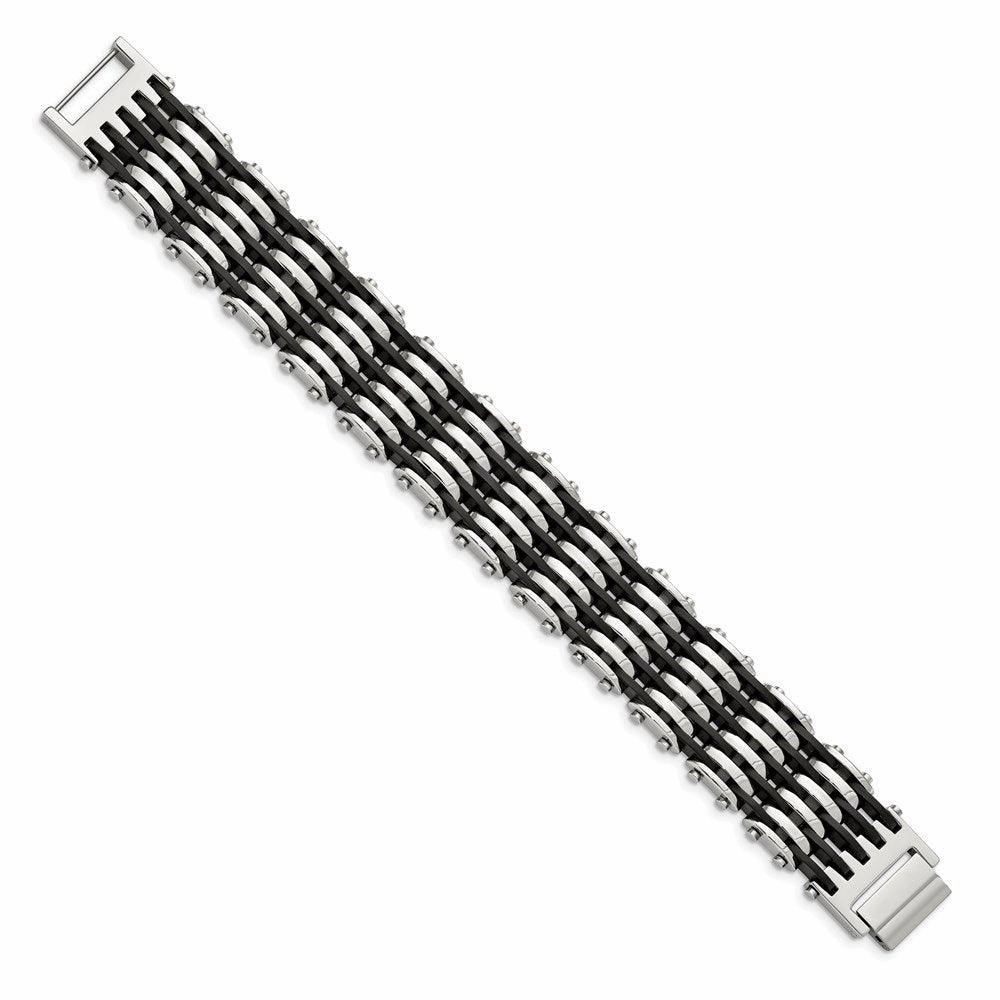 Stainless Steel Black Rubber 8.5in Bracelet