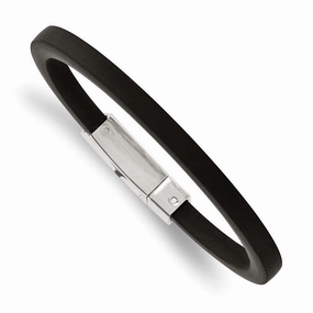Stainless Steel Black Rubber 8.5in Bracelet