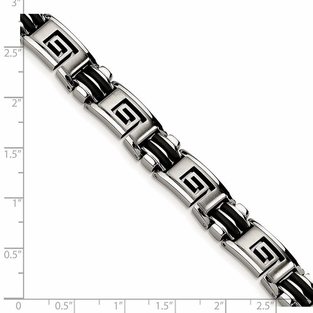 Stainless Steel Black Rubber Brushed & Polished 8.5in Bracelet