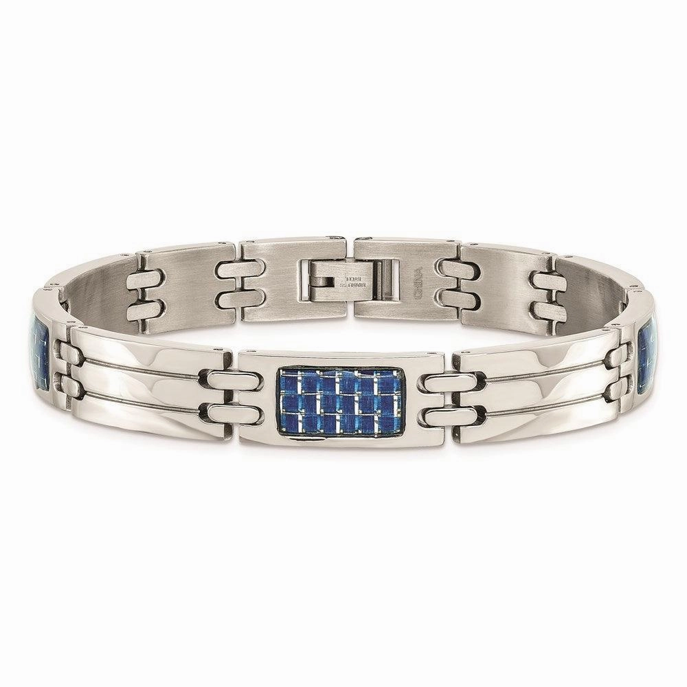 Stainless Steel Blue Carbon Fiber Inlay Polished Bracelet