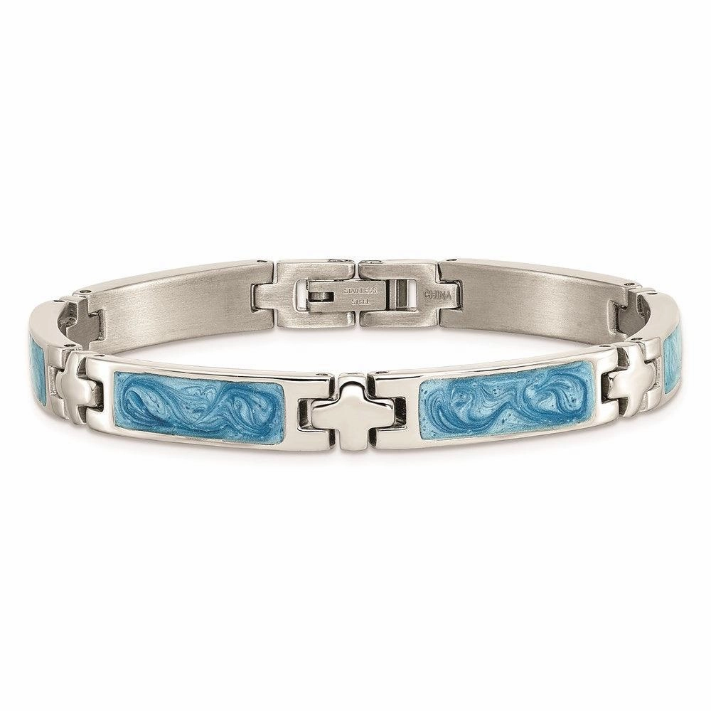 Stainless Steel Blue Enamel 7.25in Bracelet