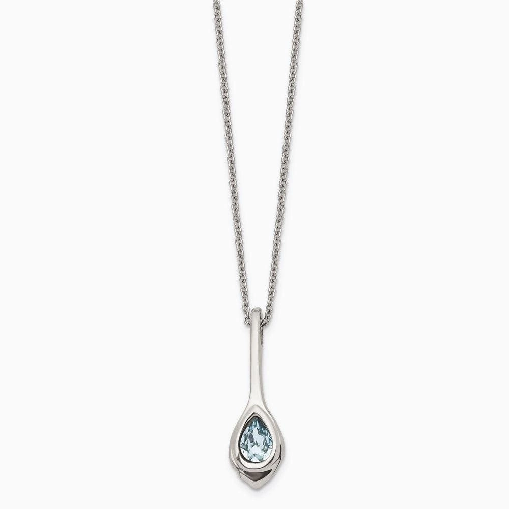 Stainless Steel Blue Glass Teardrop w/2in. ext. Necklace