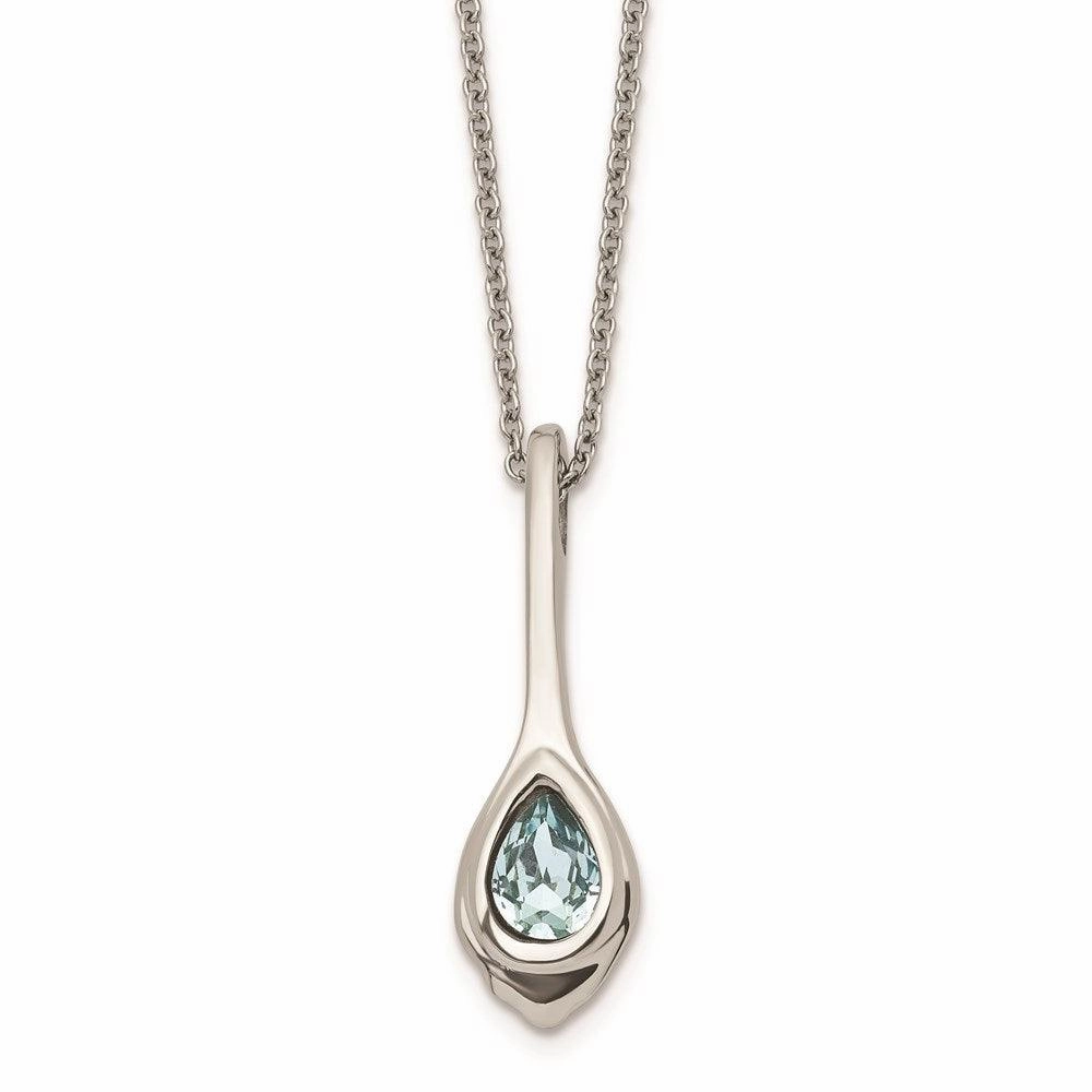 Stainless Steel Blue Glass Teardrop w/2in. ext. Necklace