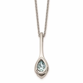 Stainless Steel Blue Glass Teardrop w/2in. ext. Necklace