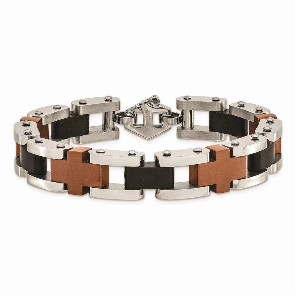 Stainless Steel Brown & Black IP-plated 8.75in Bracelet