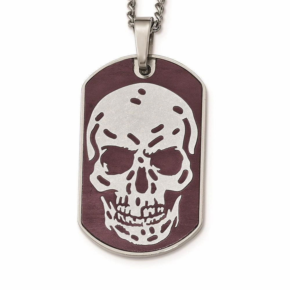 Stainless Steel Brown IP-plated Skull Dog Tag 24in Necklace