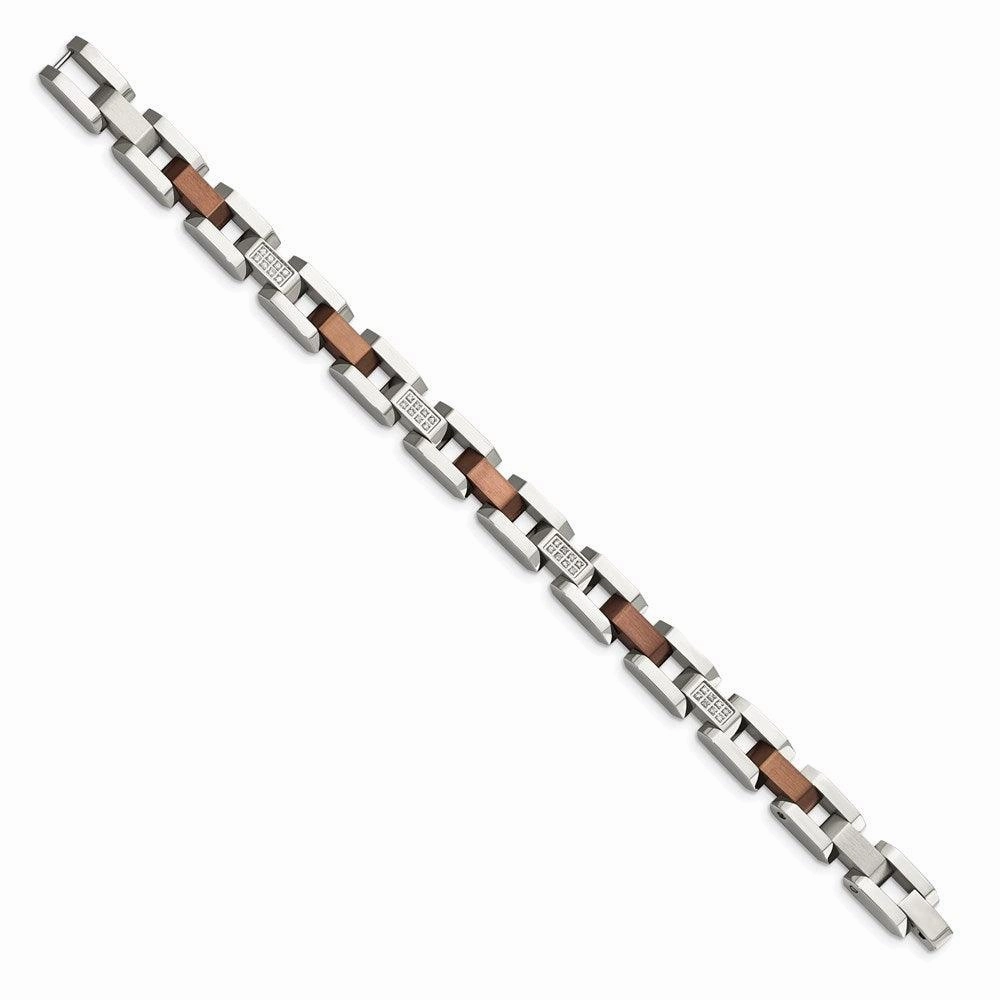 Stainless Steel Brown IP-plated w/1/4ct. Diamond 8.5in Bracelet