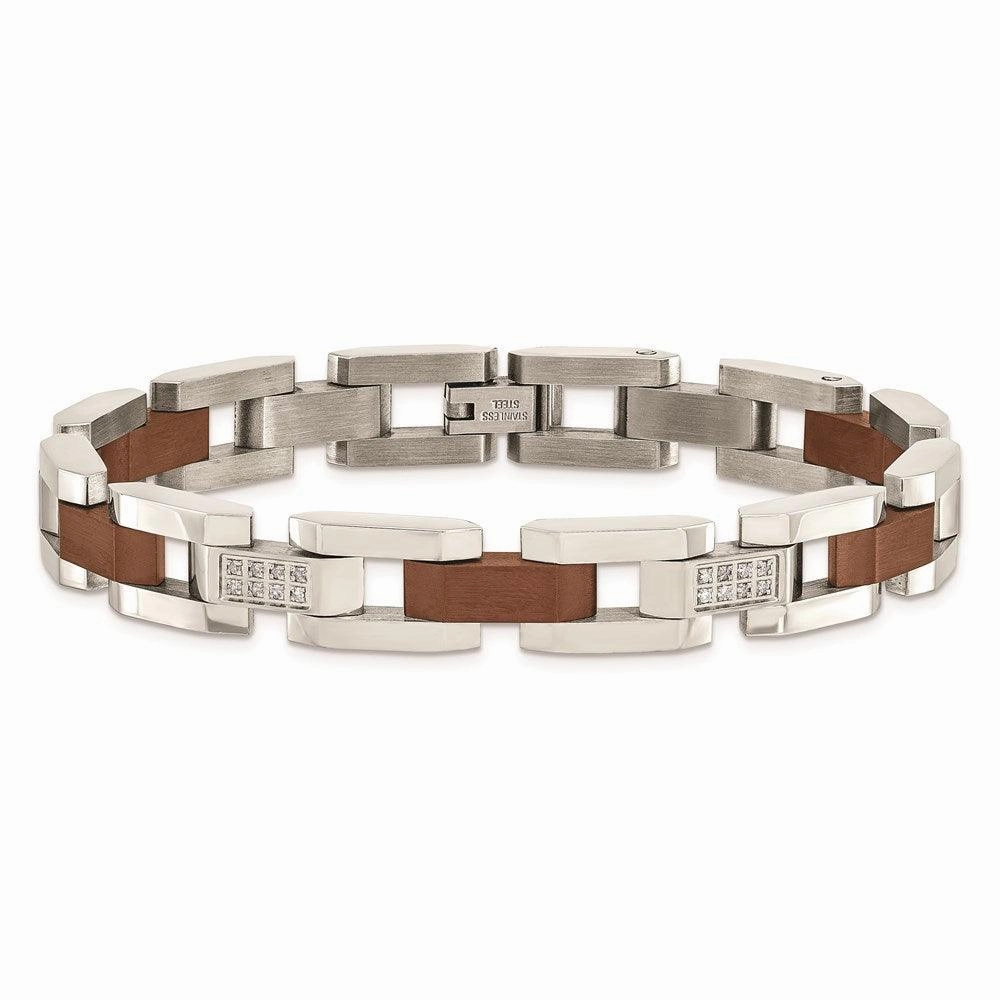 Stainless Steel Brown IP-plated w/1/4ct. Diamond 8.5in Bracelet