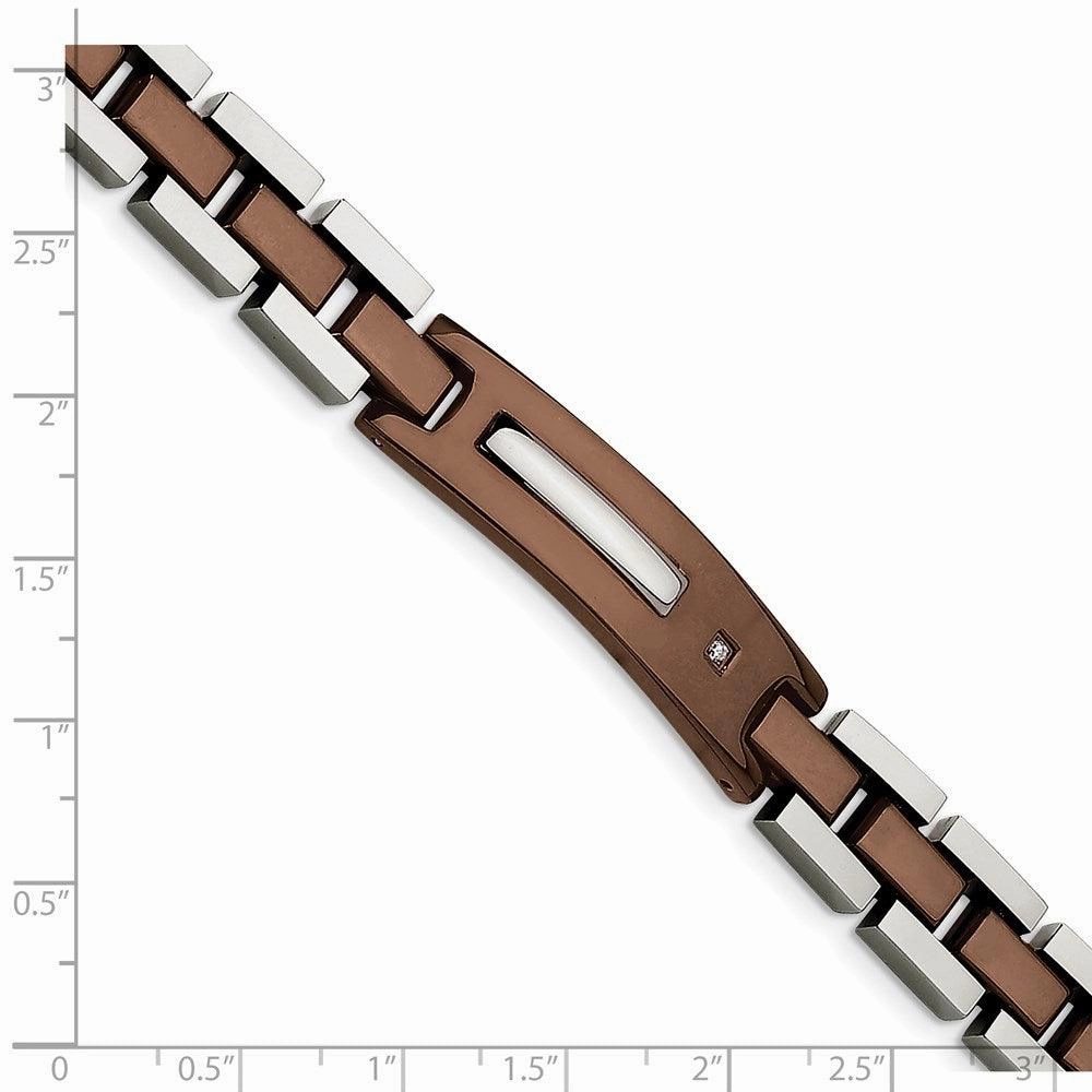 Stainless Steel Brown IP-plated w/Diamond 8.5in Bracelet