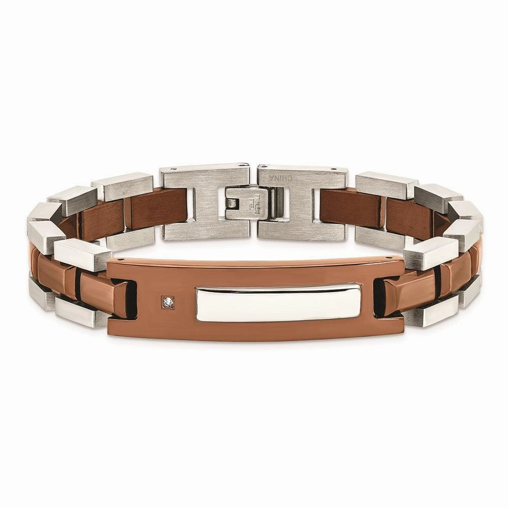 Stainless Steel Brown IP-plated w/Diamond 8.5in Bracelet