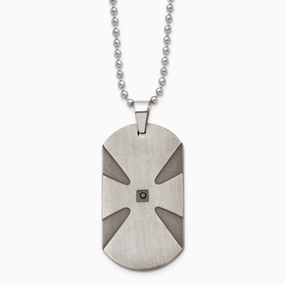 Stainless Steel Brushed .03ct Black Diamond Dog Tag Necklace