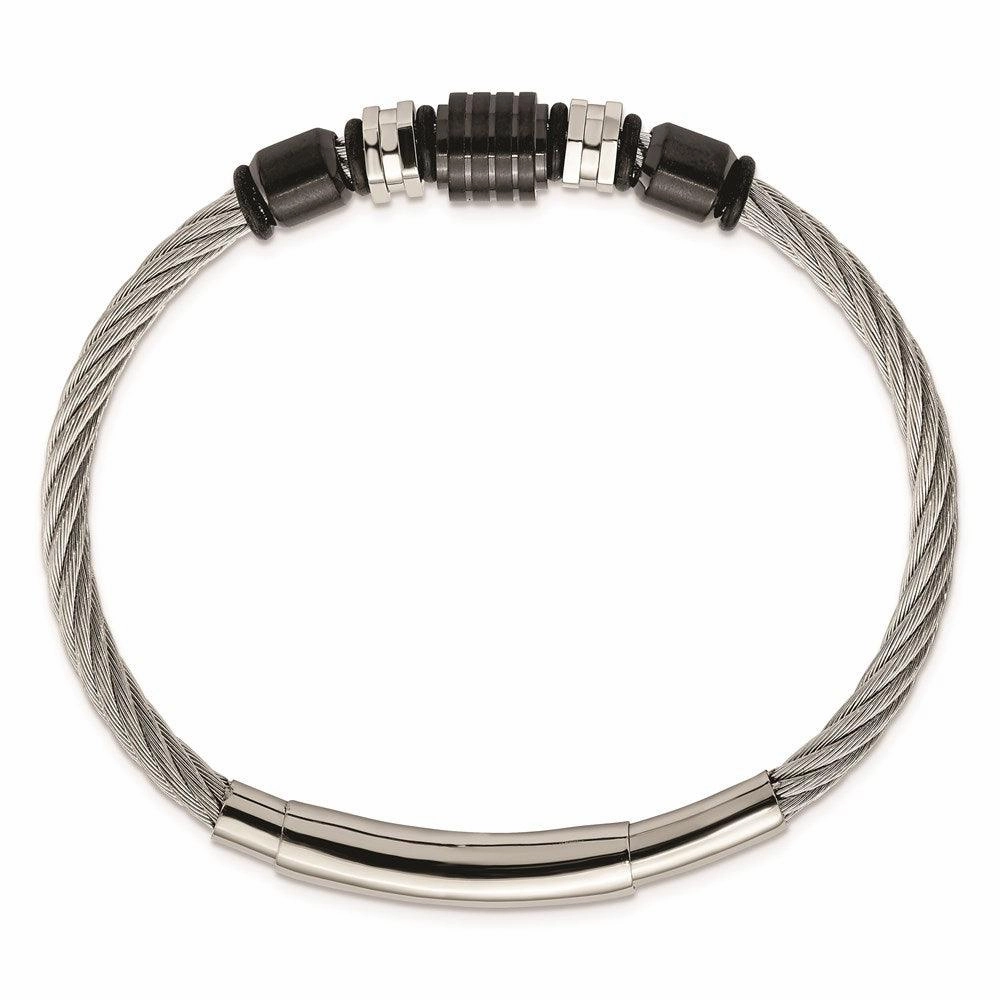Stainless Steel Brushed & Polished Black IP & Rubber Adj.8 to 8.75in Bracel