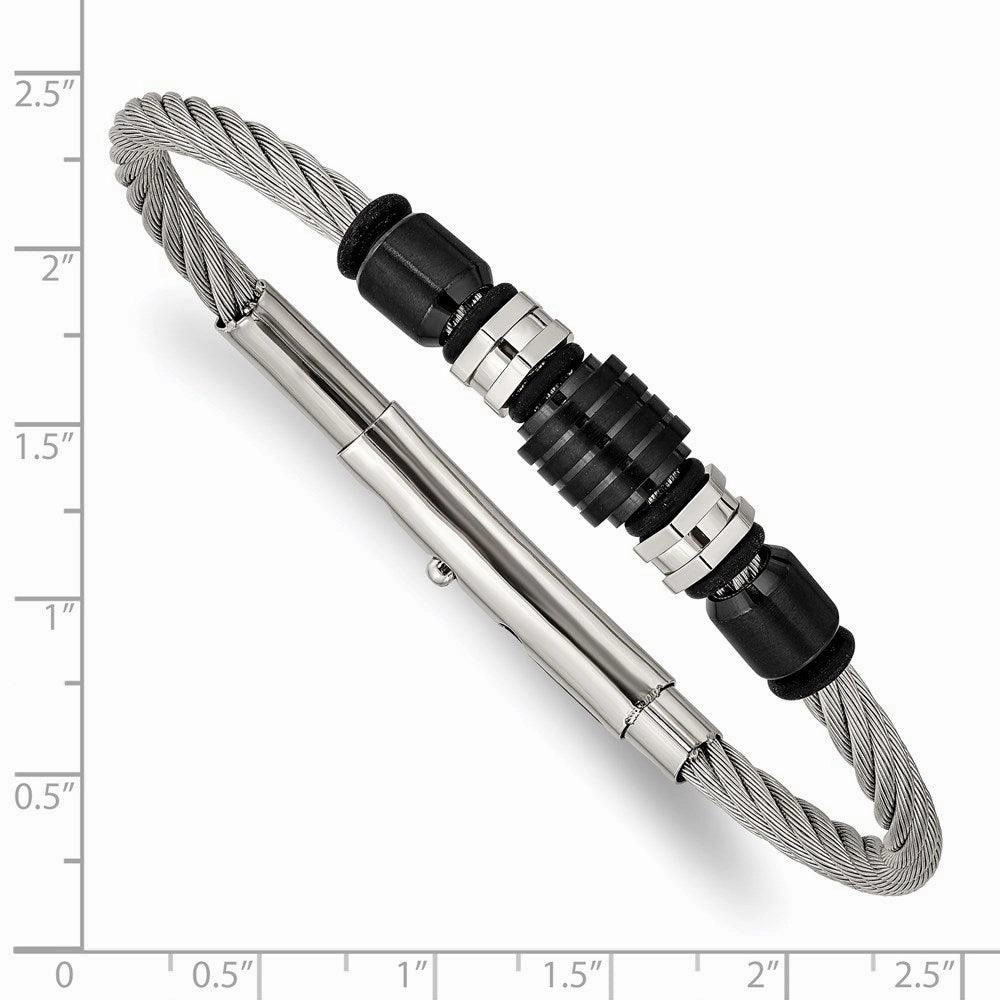 Stainless Steel Brushed & Polished Black IP & Rubber Adj.8 to 8.75in Bracel