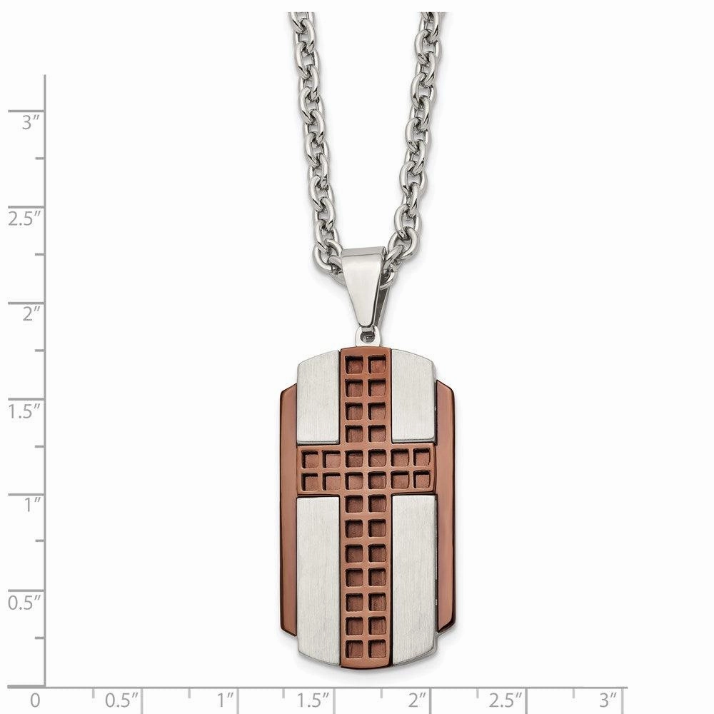 Stainless Steel Brushed & Polished Brown IP-plated Cross Necklace