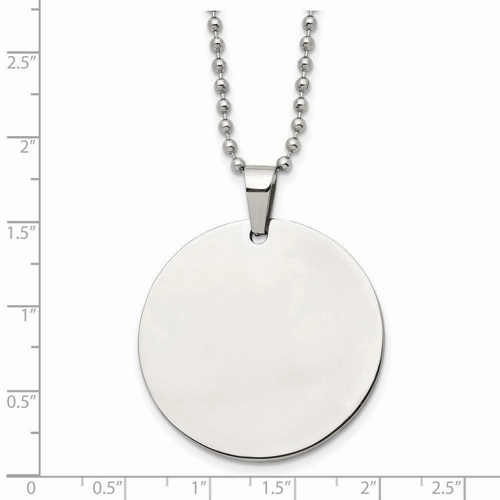 Stainless Steel Brushed & Polished Circle 2mm Thick Dog Tag Necklace