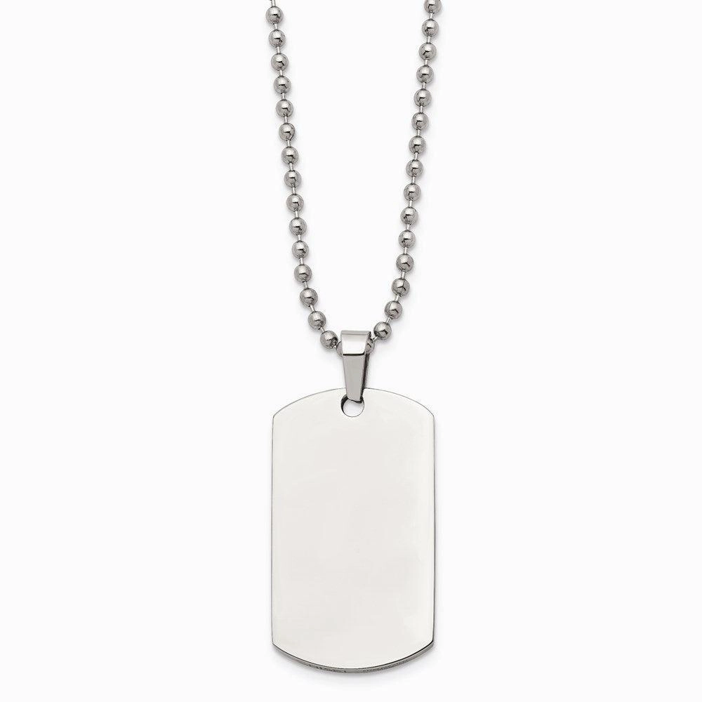 Stainless Steel Brushed & Polished Rounded Edge 2mm Thick Dog Tag Necklace