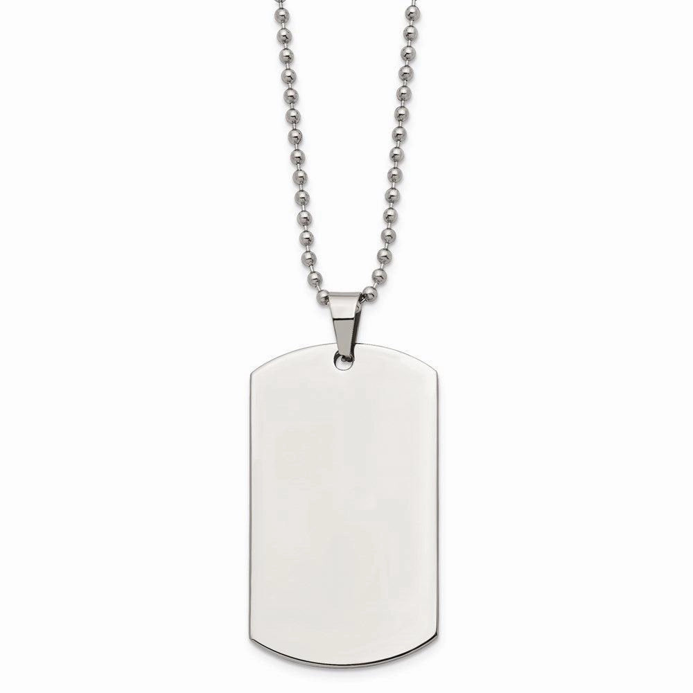 Stainless Steel Brushed & Polished Rounded Edge 2mm Thick Dog Tag Necklace