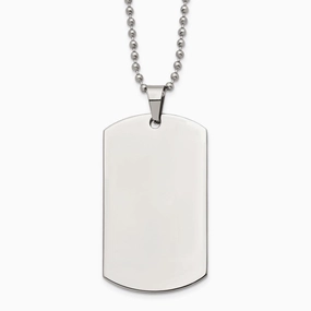 Stainless Steel Brushed & Polished Rounded Edge 2mm Thick Dog Tag Necklace