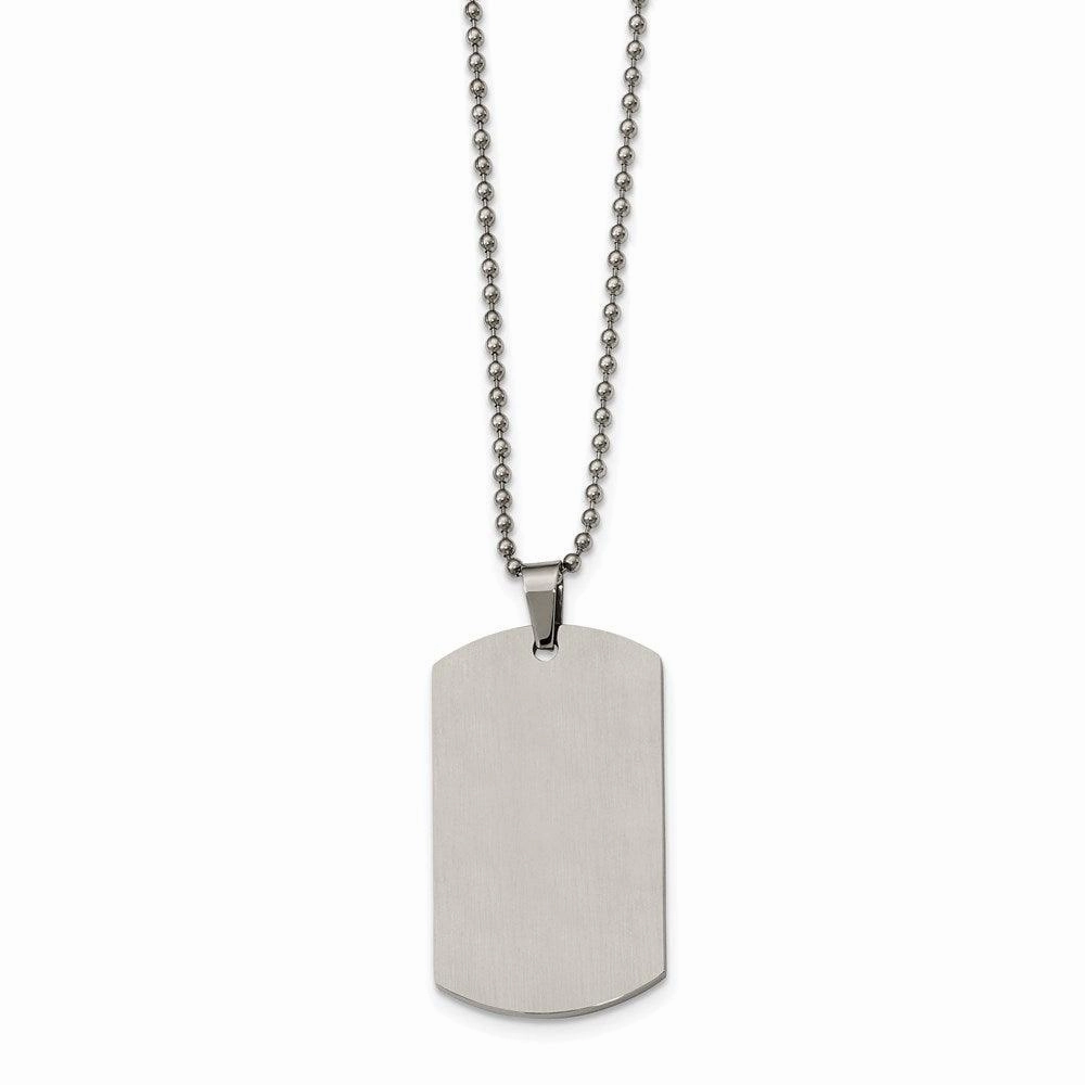 Stainless Steel Brushed & Polished Rounded Edge 2mm Thick Dog Tag Necklace