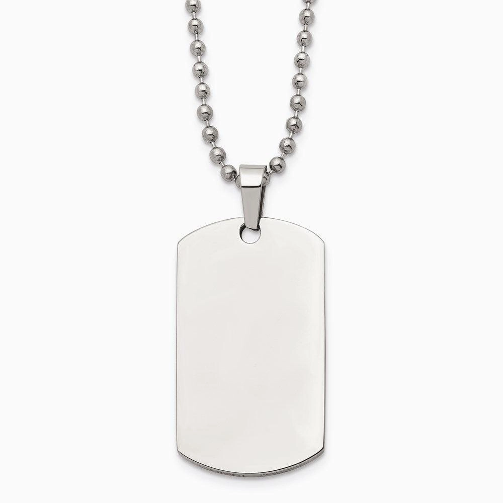 Stainless Steel Brushed & Polished Rounded Edge 2mm Thick Dog Tag Necklace