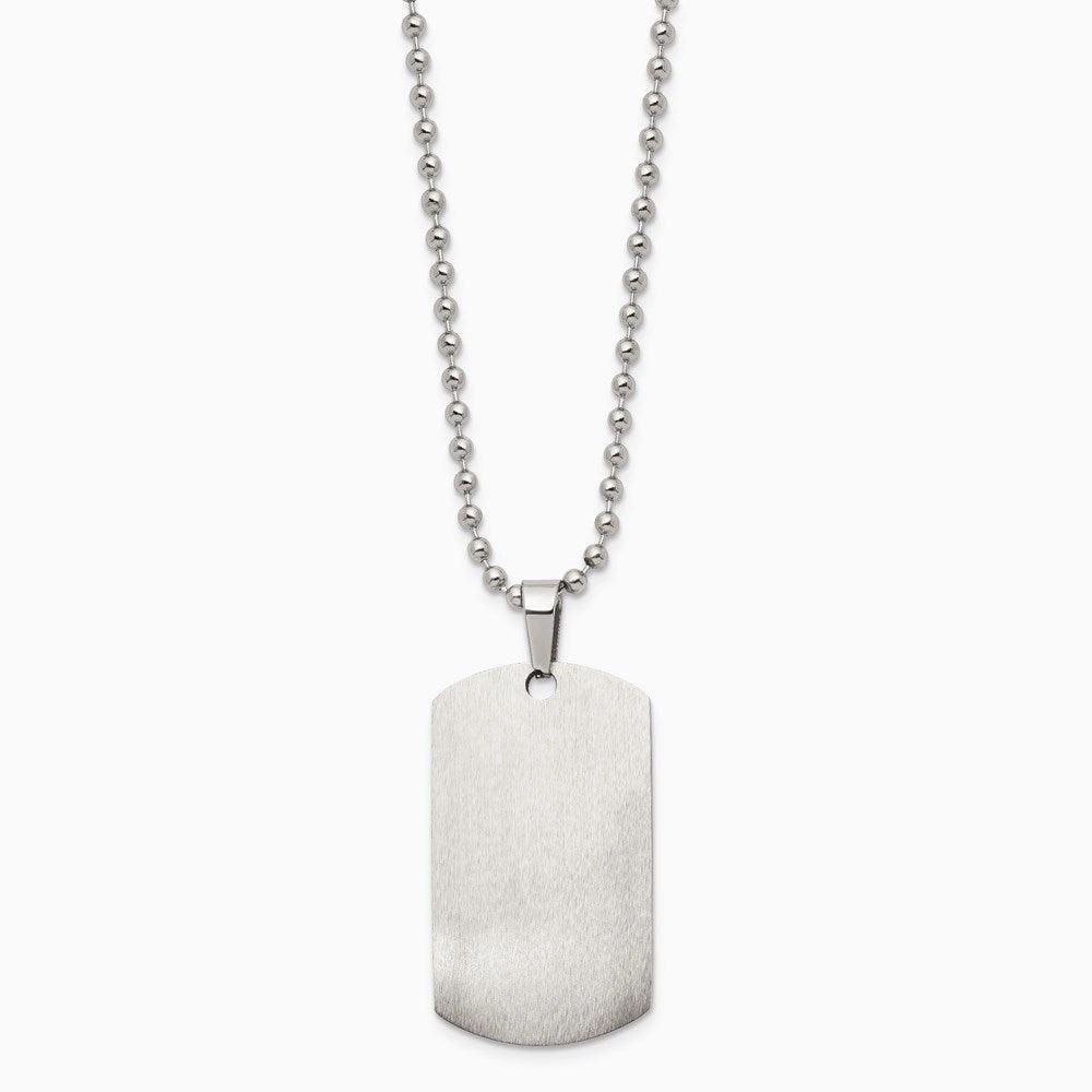 Stainless Steel Brushed & Polished Rounded Edge 2mm Thick Dog Tag Necklace