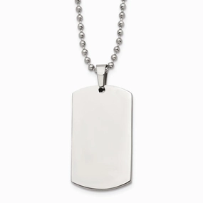 Stainless Steel Brushed & Polished Rounded Edge 4mm Thick Dog Tag Necklace