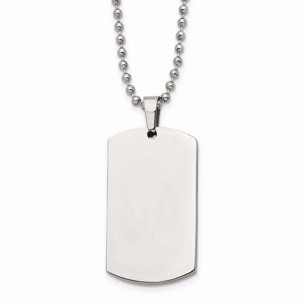 Stainless Steel Brushed & Polished Rounded Edge 4mm Thick Dog Tag Necklace
