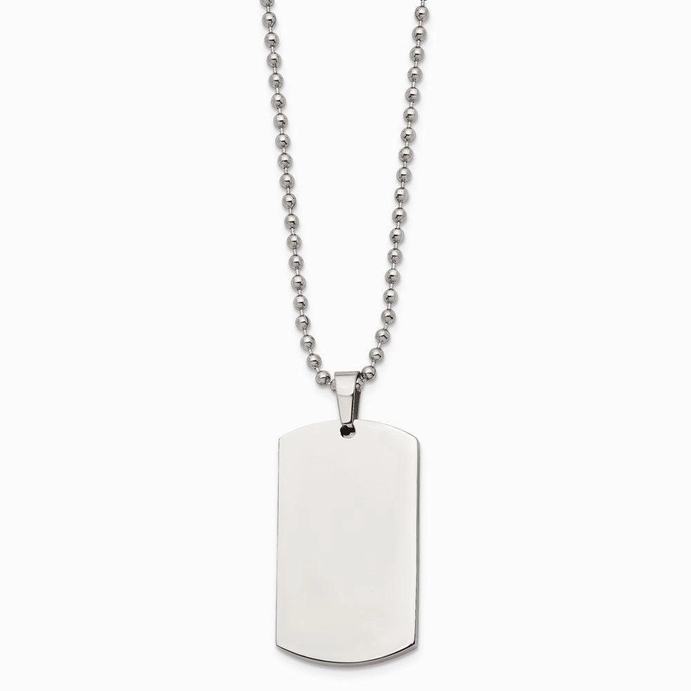 Stainless Steel Brushed & Polished Rounded Edge 4mm Thick Dog Tag Necklace
